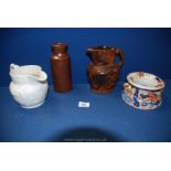 Four pieces of stoneware including a hunting scene jug (a/f.), T.G. Green & Co.