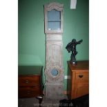 A shabby chic French painted pine Longcase clock Case finished in beige paint,