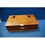 A wooden sealed box with French postal balance scales,