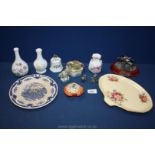 A small box of mixed china to include, Wedgwood posy vase, Royal Worcester small vase,