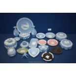 A quantity of Wedgwood Jasperware dressing table pots, pin dishes, bud vases etc.