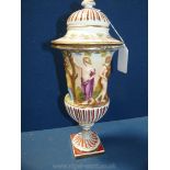 A large and impressive Naples covered urn, mid 19th Century with mythological scenes in high relief,