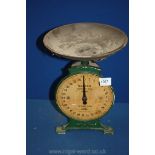 A set of Salters scales, No. 46 green enamel. 12" tall.