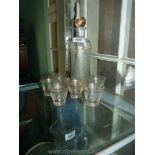 A vintage French mid-century liqueur/ aperitif decanter set with six matching shot glasses and