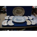 Eight Spode Jewel salad crescent plates with U.S.