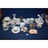 A box of china to include large Portmeirion cup (chipped rim) and saucer, rose bowl and jug,