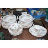 A Royal Albert 'Moss Rose' dinner service for eight including, two lidded serving dishes,