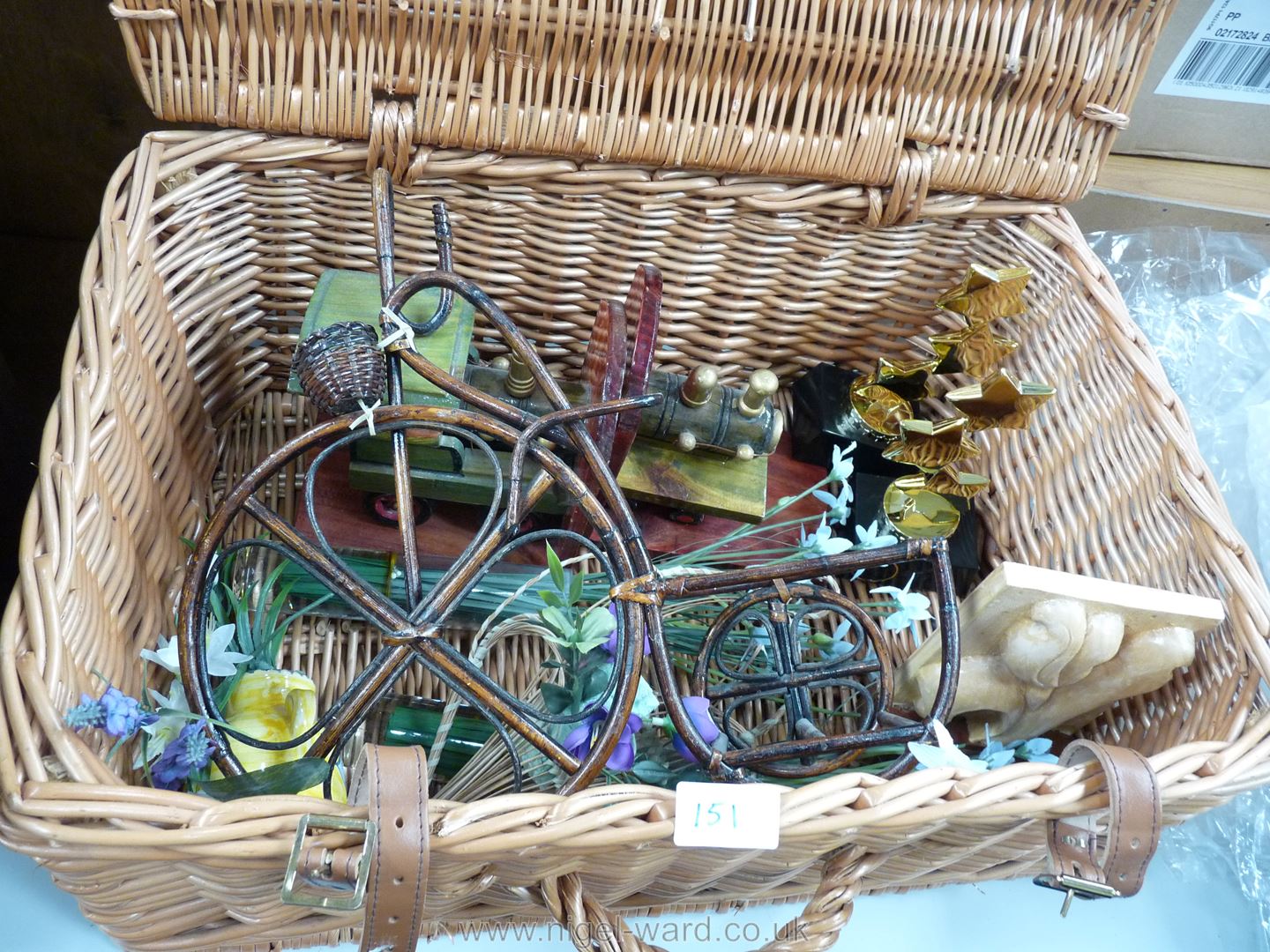 A Fortnum and Mason wicker basket and contents including Steam Loco bookends, etc. - Image 2 of 2