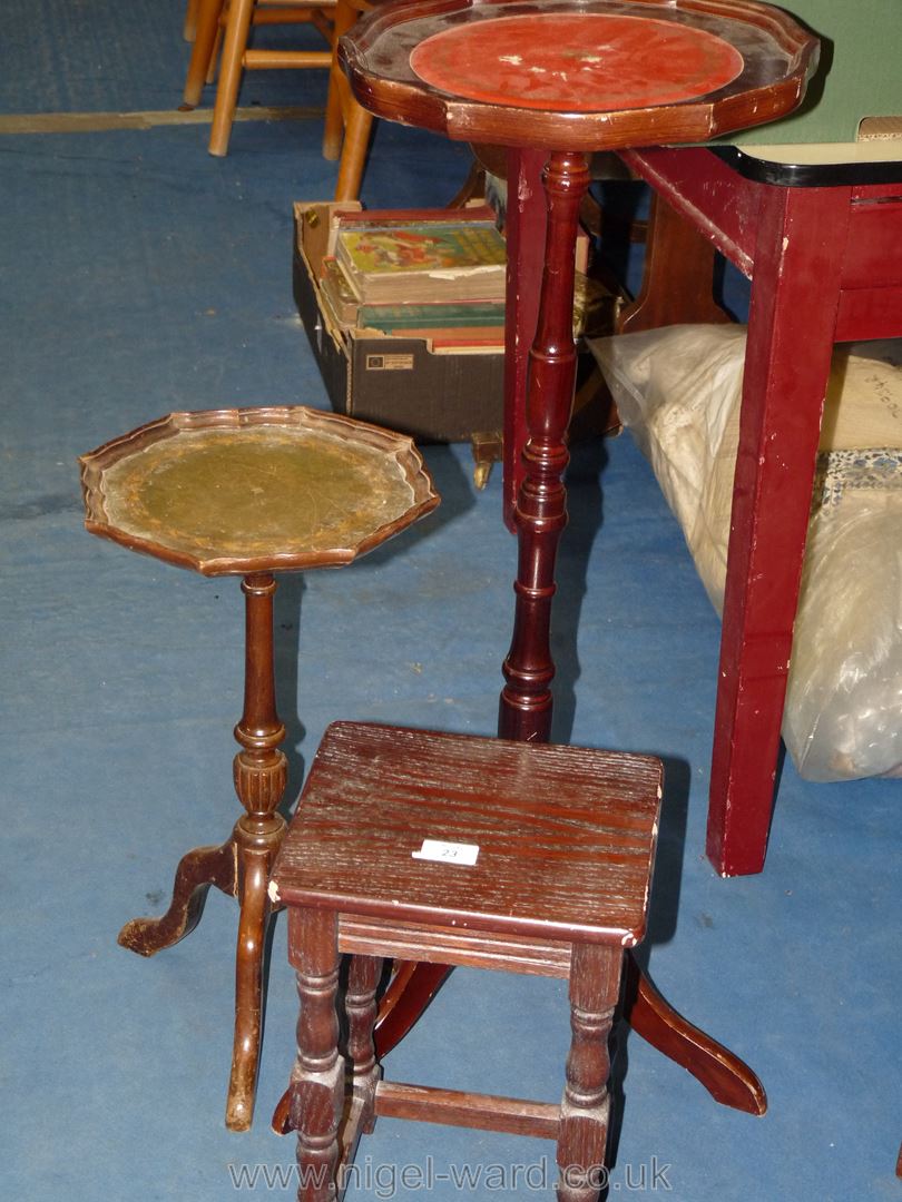 Two wine tables and a child's stool.