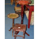 Two wine tables and a child's stool.