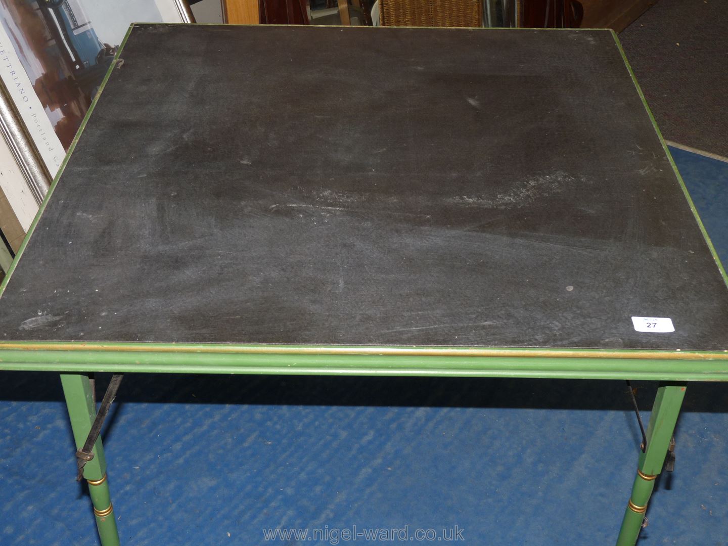 A square four legged painted wooden card table, 30".