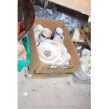 A box of miscellaneous china, plates, cups etc., some a/f.