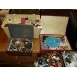 A quantity of sewing equipment, two tins of buttons, etc.