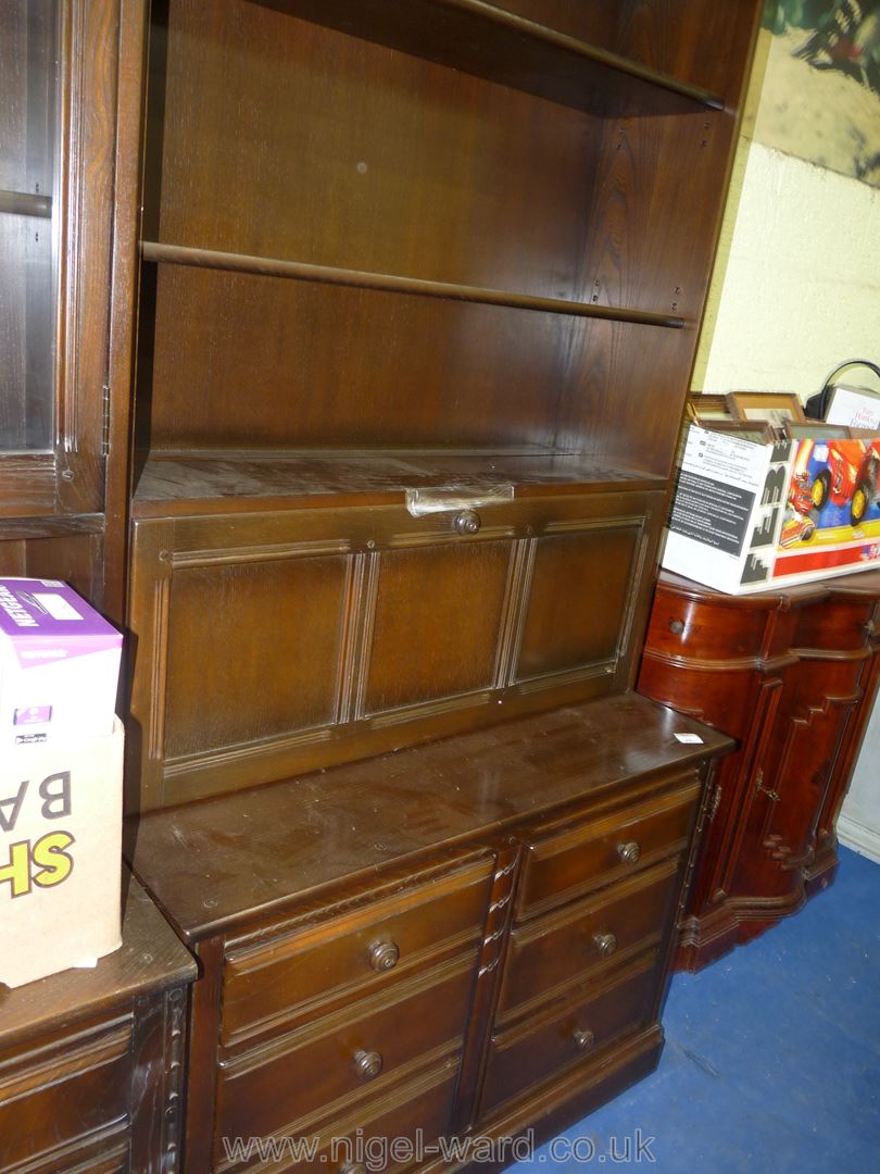 An Ercol dark-wood dresser with drinks compartment shelving and six drawers. - Image 2 of 3