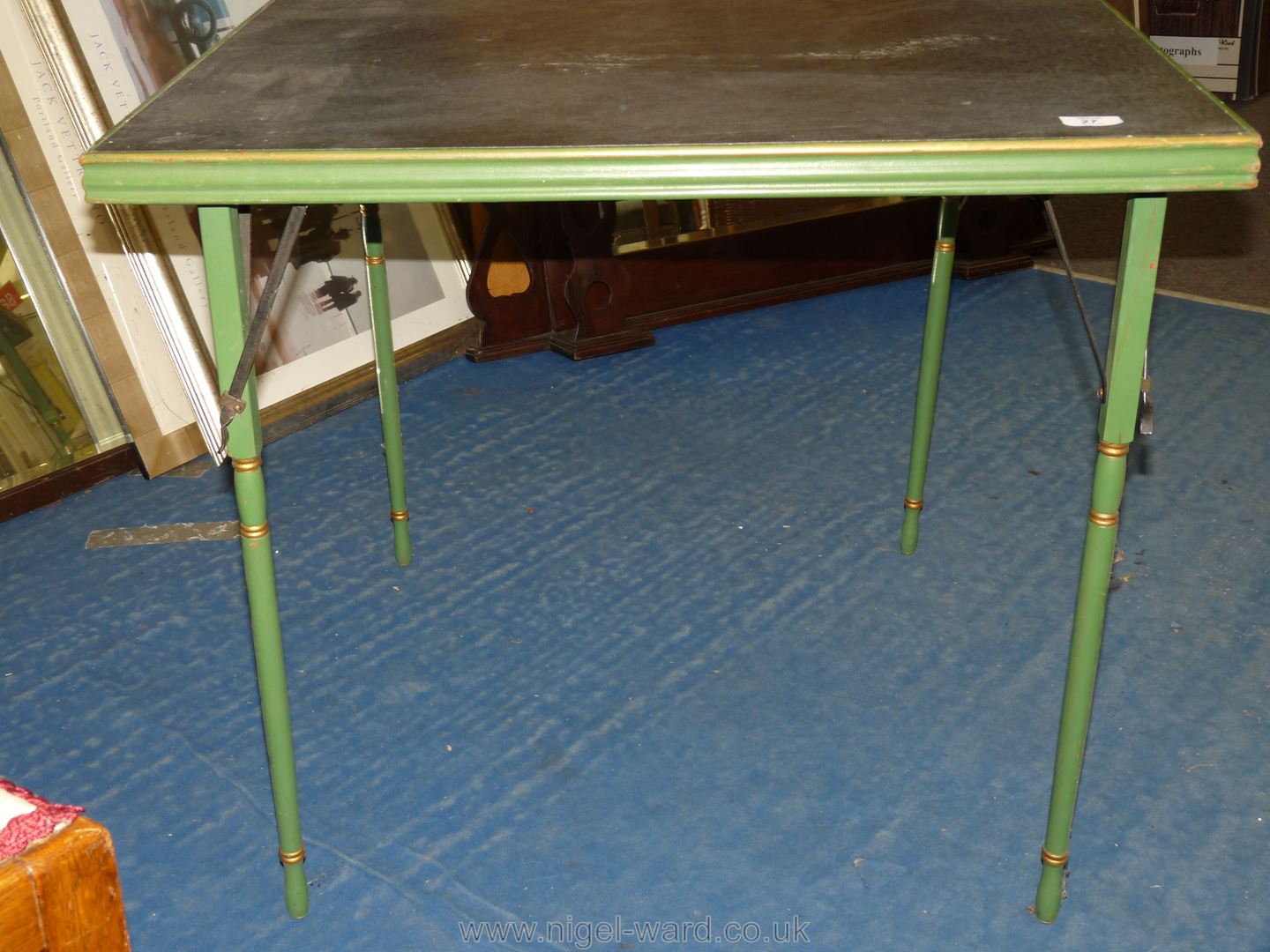 A square four legged painted wooden card table, 30". - Image 2 of 3