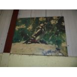 A picture of a woodpecker on board 38" x 31".