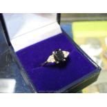 An 18ct vintage Sapphire and diamond Ring; size P , hallmarked.