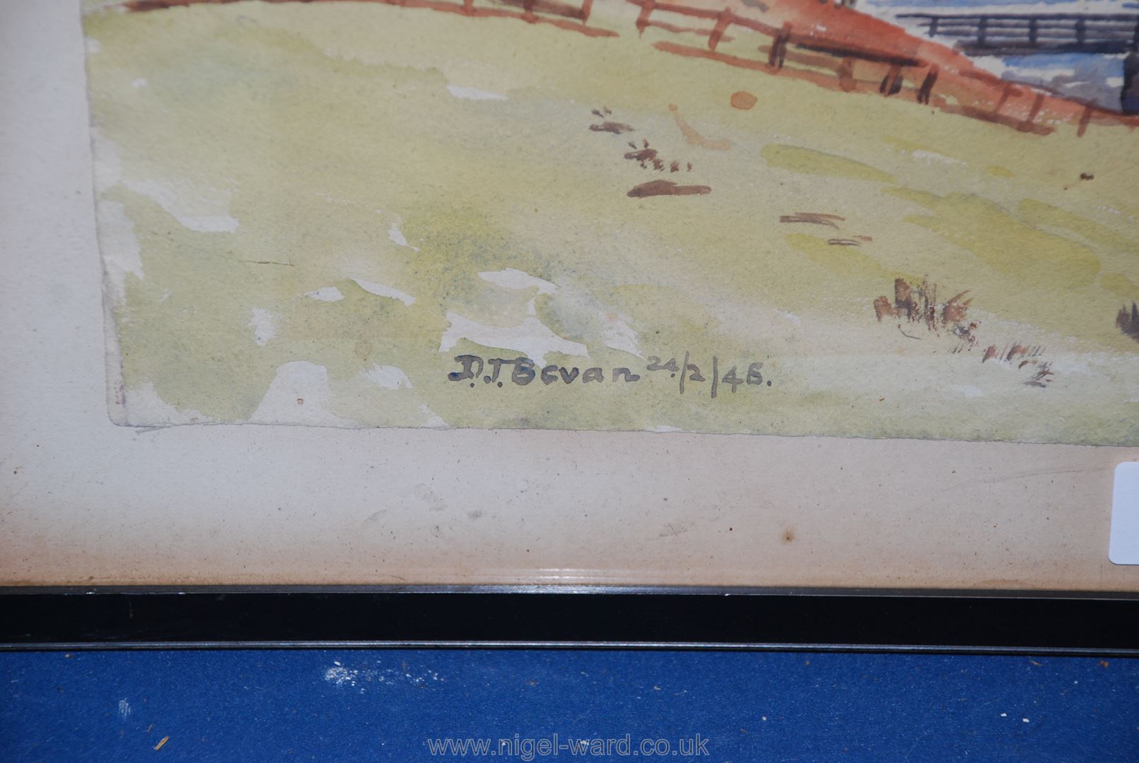 A Watercolour rural landscape signed D.J.Bevan, dated 24/2/45. - Image 2 of 2