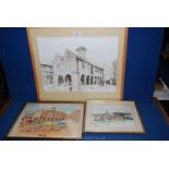 A large black and white Print of The Market House in Ross-On-Wye,