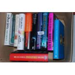 A box of hardback novels including Lee Childs, Colin Dexter,