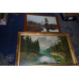 A large print on board depicting Pragser Wildsee by John Bochman,