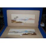 A pair of continental watercolours of a lake and mountains signed E.