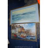 A framed Oil painting of a harbour scene,