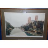 A framed and mounted Limited Edition print (No: 80/600) depicting Durham Cathedral by William