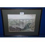 A framed watercolour style Print of 'Crumlin Viaduct 1857',