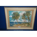 A Watercolour view of a Tropical Island, signed Miguel Angel.