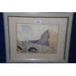 A framed Watercolour of Pant-y-Garth - 'Bird Rock', unsigned.