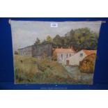 An Oil on canvas farm buildings 1968 French, signed Sadlier.