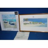 A framed and mounted Print by Jane Hewlett titled 'Beachside Boats',