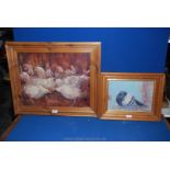 A wooden framed Oil on canvas depicting chickens applied with palette knife; signed lower right A.E.