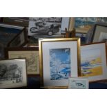A quantity of prints and watercolours to include; Ken Law, French Street prints,