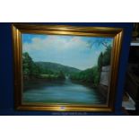 A framed Oil on canvas depicting a river scene; signed lower left Vaughan. 24 1/2" x 19 1/2".