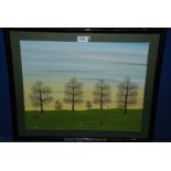 A framed Watercolour of children playing cricket in the park, signed G.