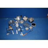 A quantity of EPNS plated items including napkin rings, a rose bowl, sugar sifter spoons,