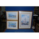 A pair of framed prints depicting 'Crickhowell' and 'The Bear' at Crickhowell,