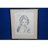 A framed pencil Drawing of 'Caroline' dated 21/10/55, by Laz.