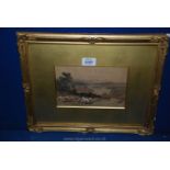 A gilt framed and mounted Watercolour depicting a country landscape with bundles of straw and