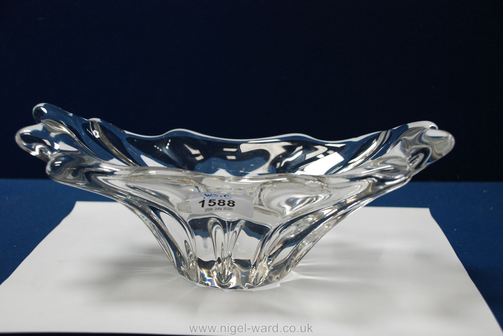 A vintage Daum very heavy crystal glass elongated star-shaped bowl, signed Daum Nancy France,