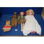 A much loved dressed Doll a/f, no eyes, matted hair, and two old Dolls, a/f etc.