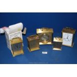 Five gilt Carriage Clocks including Anglique Quartz, Metamec Quartz,