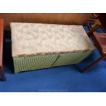 Green painted Lloyd Loom seated blanket box.