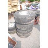 Set of 4 tyres on 6 stud aluminium rims 31 x 10.50 R15 LT109R a/f.