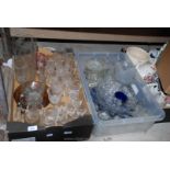 Two boxes of miscellaneous drinking glasses, jugs, bowls etc.