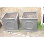 Pair of fibre glass square garden planters 50cm square.