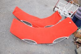 2 x red garden loungers.