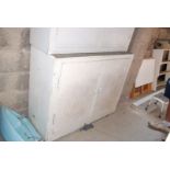 Two door painted cupboard with shelves a/f. 4' long x 37" high x 17" deep.